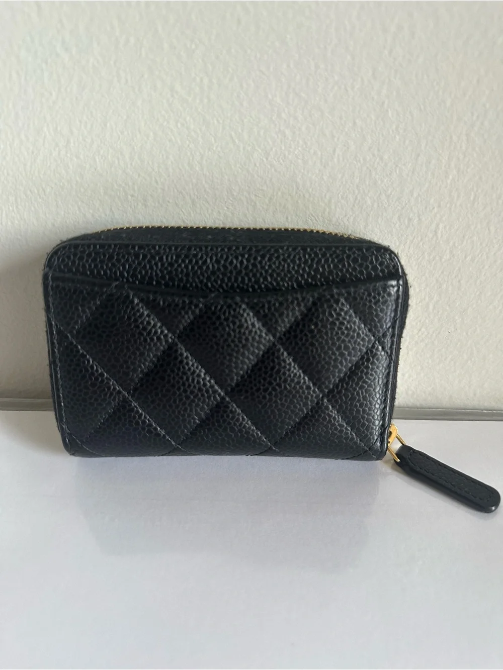 CHANEL 31-Series Black Caviar Quilted Zip Coin Purse Card Holder GHW